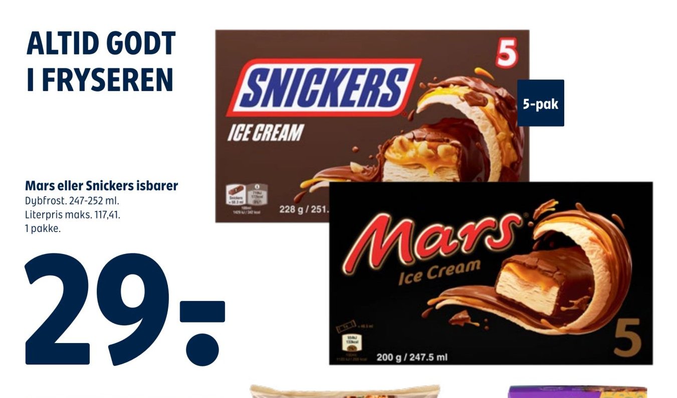 Mars eller Snickers isbarer Dybfrost. 247-252 ml. 1 pakke. – Coop 365discount