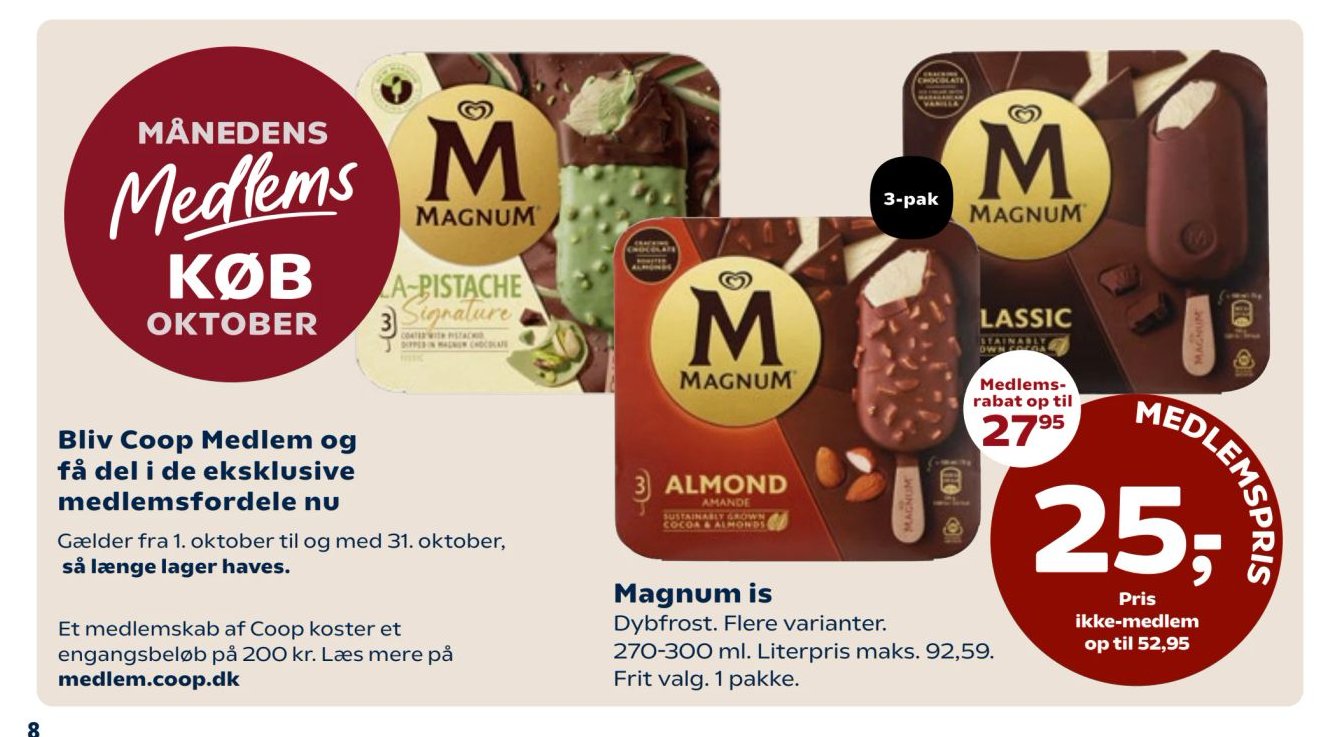 Magnum is Dybfrost. Flere varianter. 270-300 ml. Frit valg. 1 pakke. – Coop 365discount