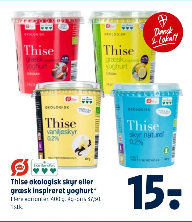 Thise økologisk skyr eller græsk inspireret yoghurt* Flere varianter. 400 g. Kg-pris 37,50. 1 stk. – Coop 365discount