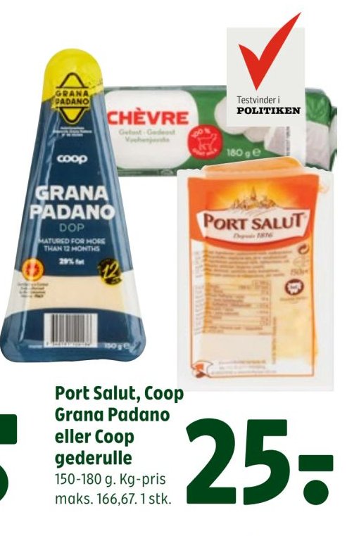 Port Salut, Coop Grana Padano eller Coop gederulle 150-180 g. – Coop 365discount