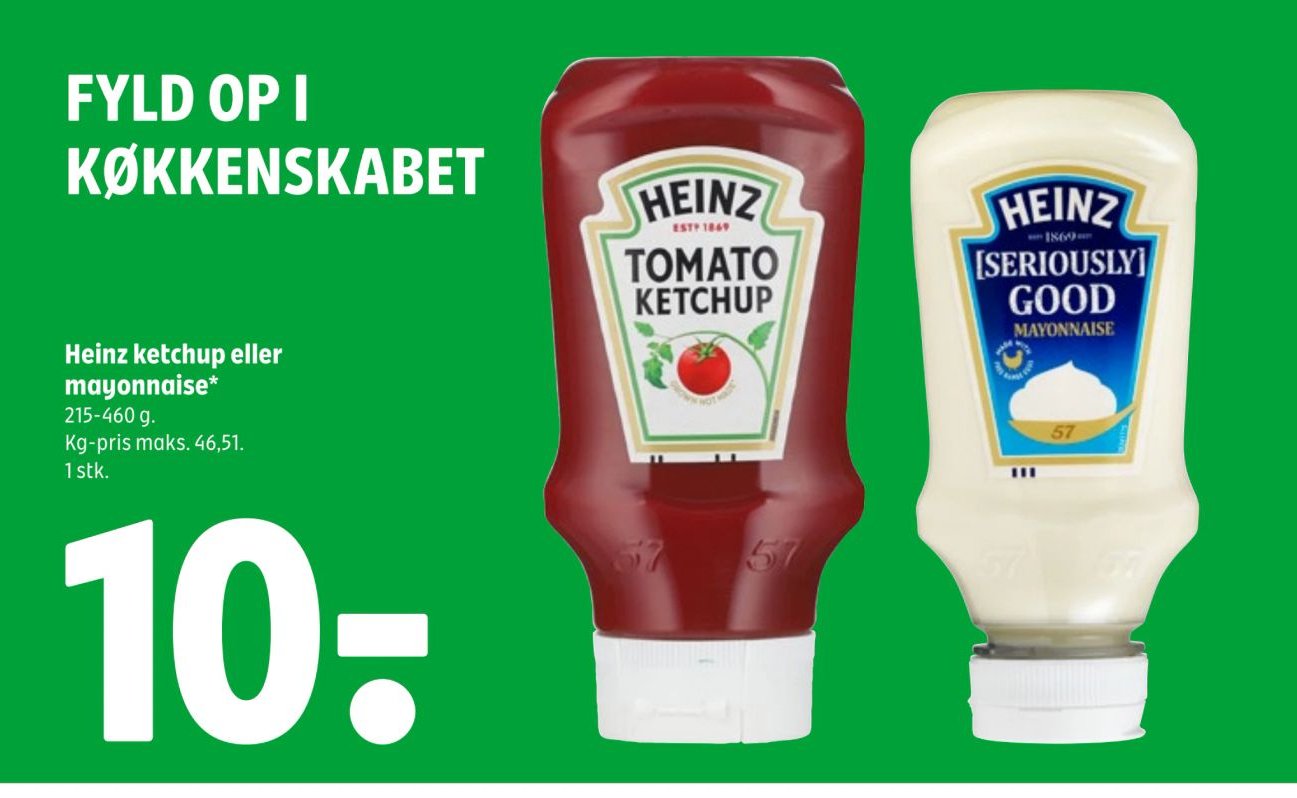 Heinz ketchup eller mayonnaise* 215-460 g. Kg-pris maks. 46,51. 1 stk. – Coop 365discount