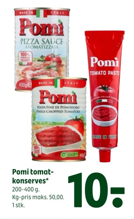 Pomi tomatkonserves* 200-400 g. Kg-pris maks. 50,00. 1 stk. – Coop 365discount