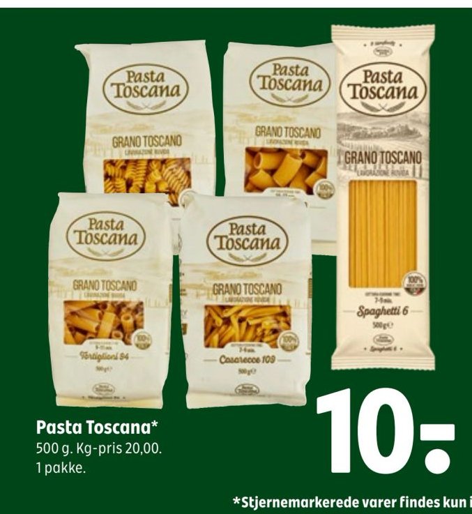Pasta Toscana* 500 g. Kg-pris 20,00. 1 pakke. – Coop 365discount