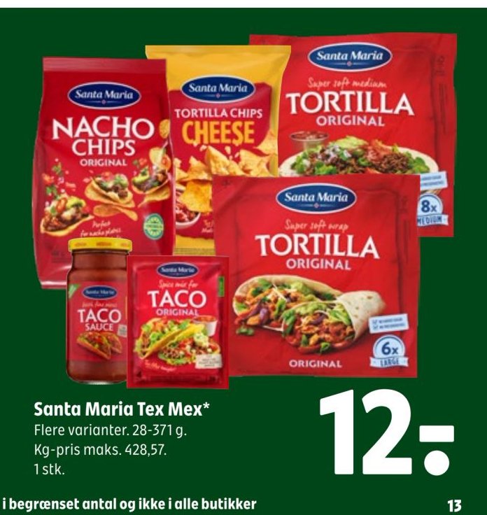 Santa Maria Tex Mex* Flere varianter. 28-371 g. Kg-pris maks. 428,57. 1 stk. – Coop 365discount