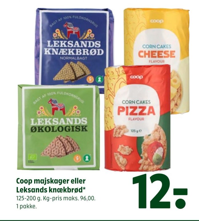 Coop majskager eller Leksands knækbrød* 125-200 g. Kg-pris maks. 96,00. 1 pakke. – Coop 365discount