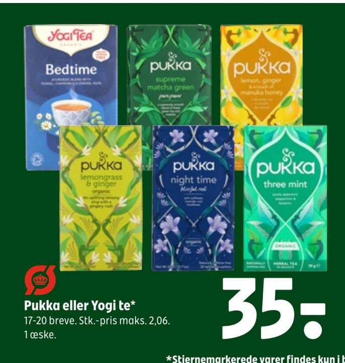 Pukka eller Yogi te* 17-20 breve. Stk.-pris maks. 2,06. 1 æske. – Coop 365discount