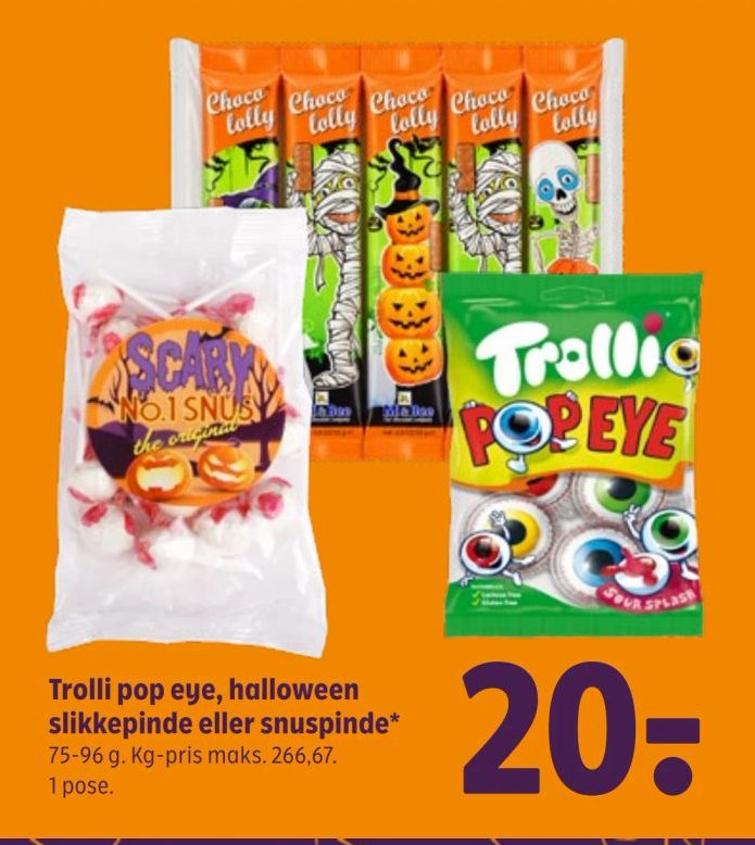 Trolli pop eye, halloween slikke­pinde eller snuspinde* 75-96 g. 1 pose. – Coop 365discount
