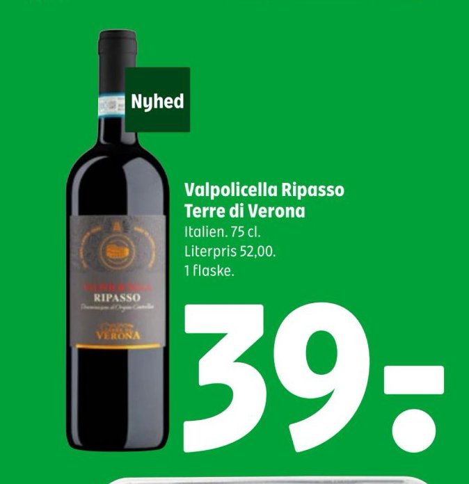 Valpolicella Ripasso Terre di Verona Italien. 75 cl. Literpris 52,00. 1 flaske. – Coop 365discount