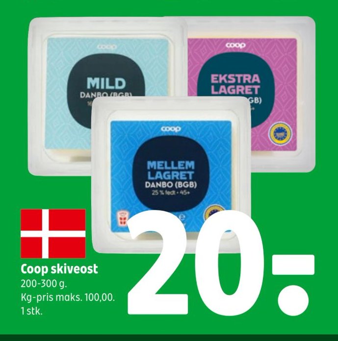 Coop skiveost 200-300 g. Kg-pris maks. 100,00. 1 stk. – Coop 365discount