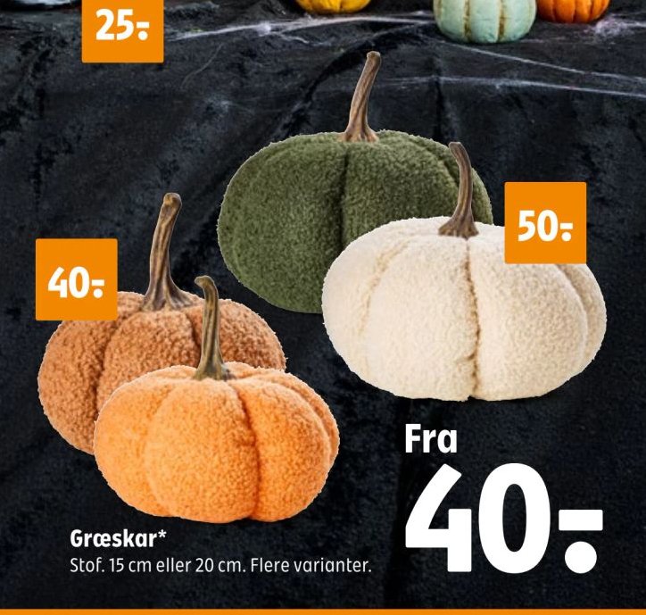 Græskar* Stof. 15 cm eller 20 cm. Flere varianter. – Coop 365discount