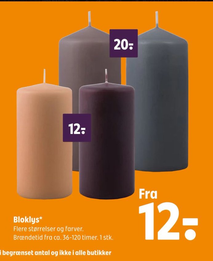 Bloklys* Flere størrelser og farver. Brændetid fra ca. 36-120 timer. 1 stk. – Coop 365discount