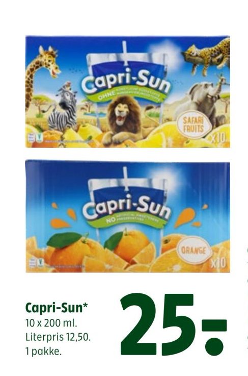 Capri-Sun* 10 x 200 ml. Literpris 12,50. 1 pakke. – Coop 365discount