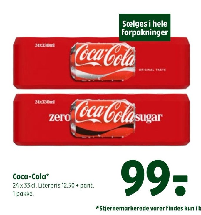 Coca-Cola* 24 x 33 cl. Literpris 12,50 + pant. 1 pakke. – Coop 365discount