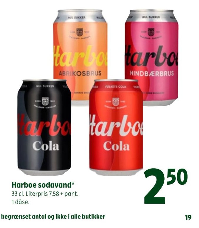 Harboe sodavand* 33 cl. Literpris 7,58 + pant. 1 dåse. – Coop 365discount