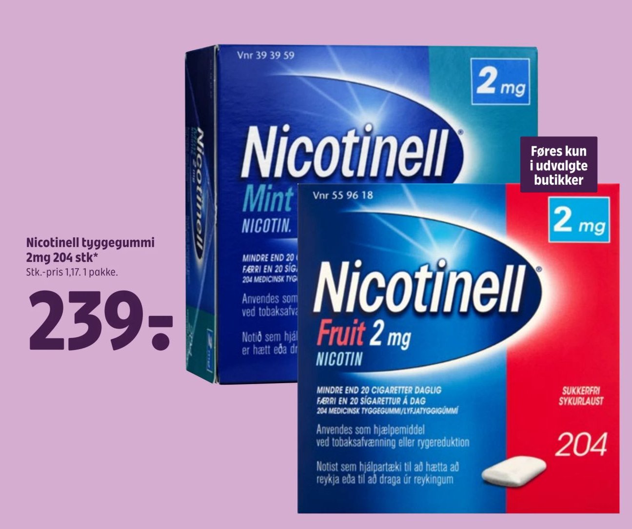Nicotinell tyggegummi 2mg 204 stk* – Coop 365discount