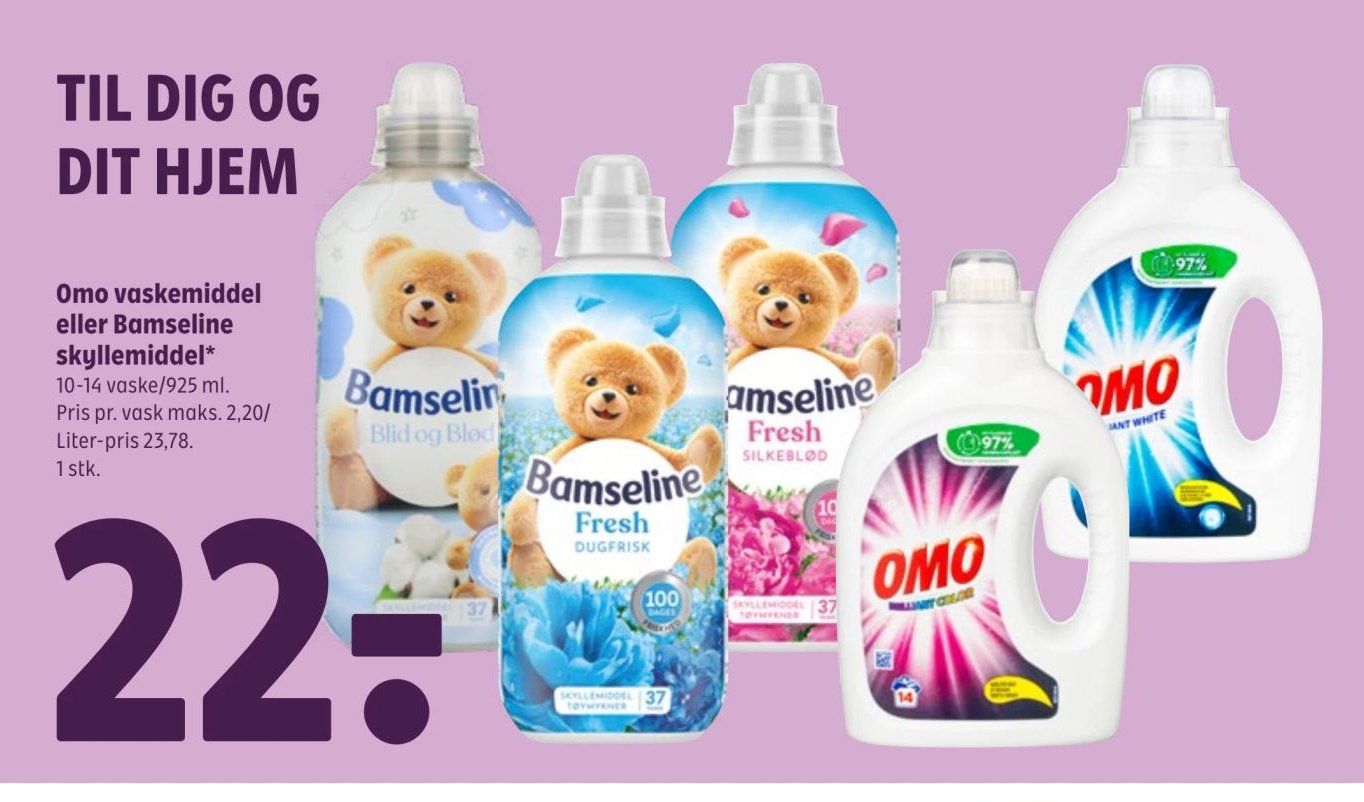 Omo vaskemiddel eller Bamseline skyllemiddel* 10-14 vaske/925 ml. – Coop 365discount