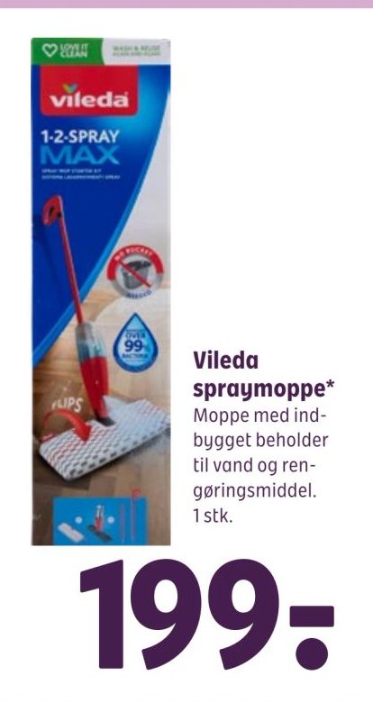 Vileda spraymoppe* Moppe med indbygget beholder til vand og rengøringsmiddel. 1 stk. – Coop 365discount