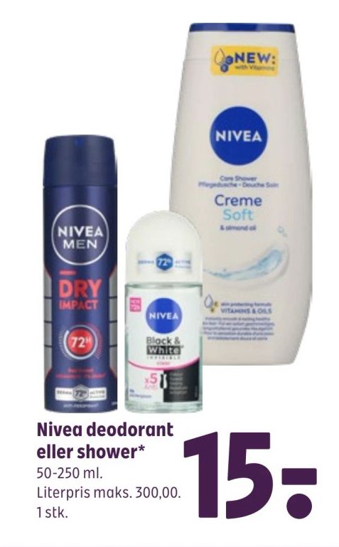 Nivea deodorant eller shower* 50-250 ml. Literpris maks. 300,00. 1 stk. – Coop 365discount