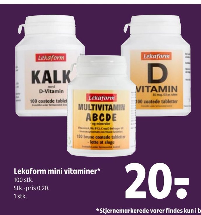 Lekaform mini vitaminer* 100 stk. Stk.-pris 0,20. 1 stk. – Coop 365discount