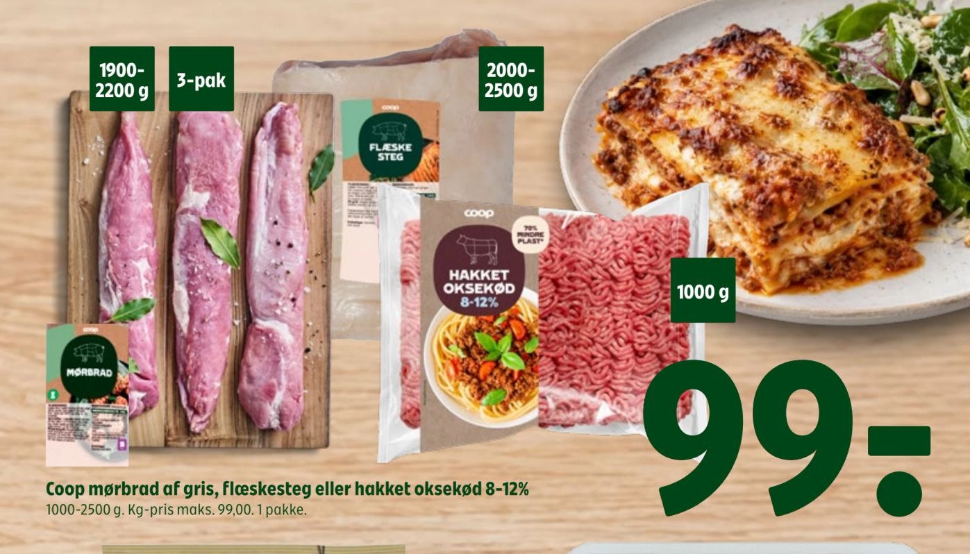 Coop mørbrad af gris, flæskesteg eller hakket oksekød 8-12% – Coop 365discount
