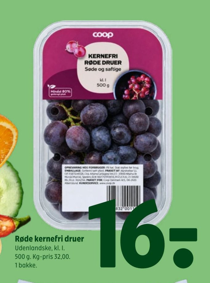Røde kernefri druer Udenlandske, kl. I. 500 g. – Coop 365discount