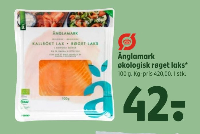 Änglamark økologisk røget laks* 100 g, Kg-pris 420,00. 1 stk. – Coop 365discount