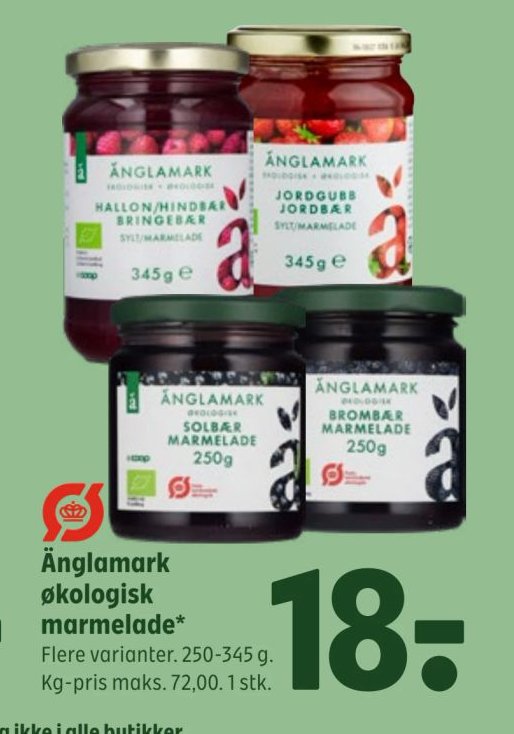 Änglamark økologisk marmelade* Flere varianter. 250-345 g. Kg-pris maks. 72,00. 1 stk. – Coop 365discount