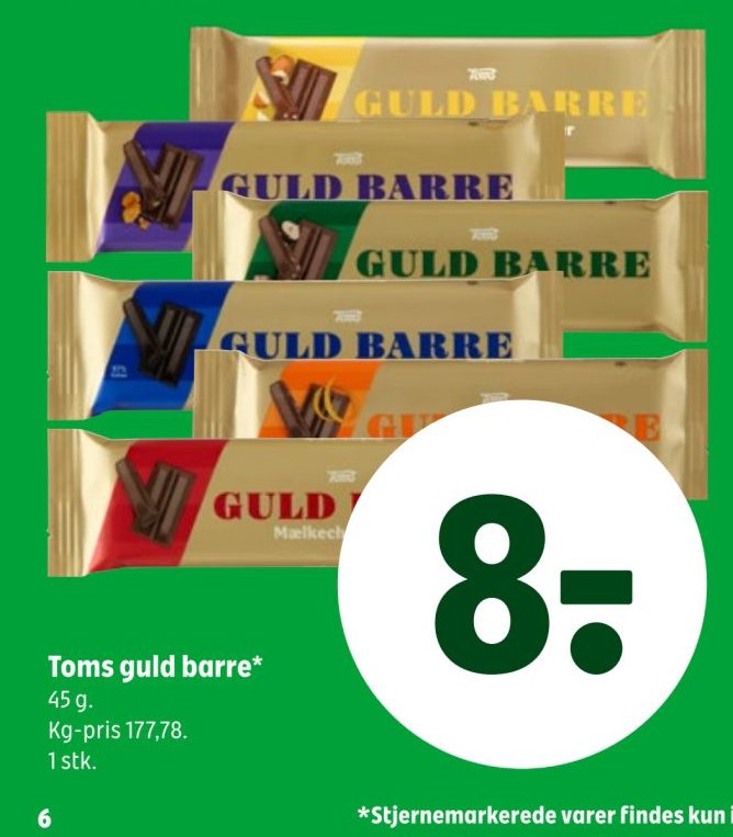 Toms guld barre* 45 g. Kg-pris 177,78. 1 stk. – Coop 365discount