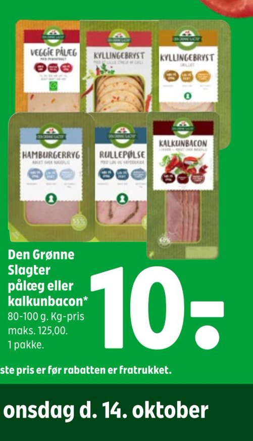 Den Grønne Slagter pålæg eller kalkunbacon – Coop 365discount
