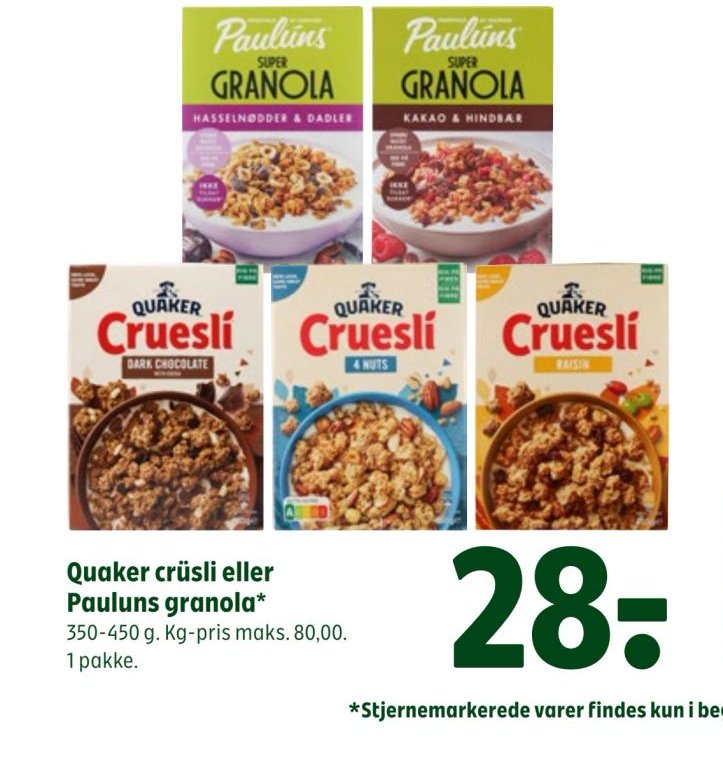 Quaker crüsli eller Pauluns granola* – Coop 365discount
