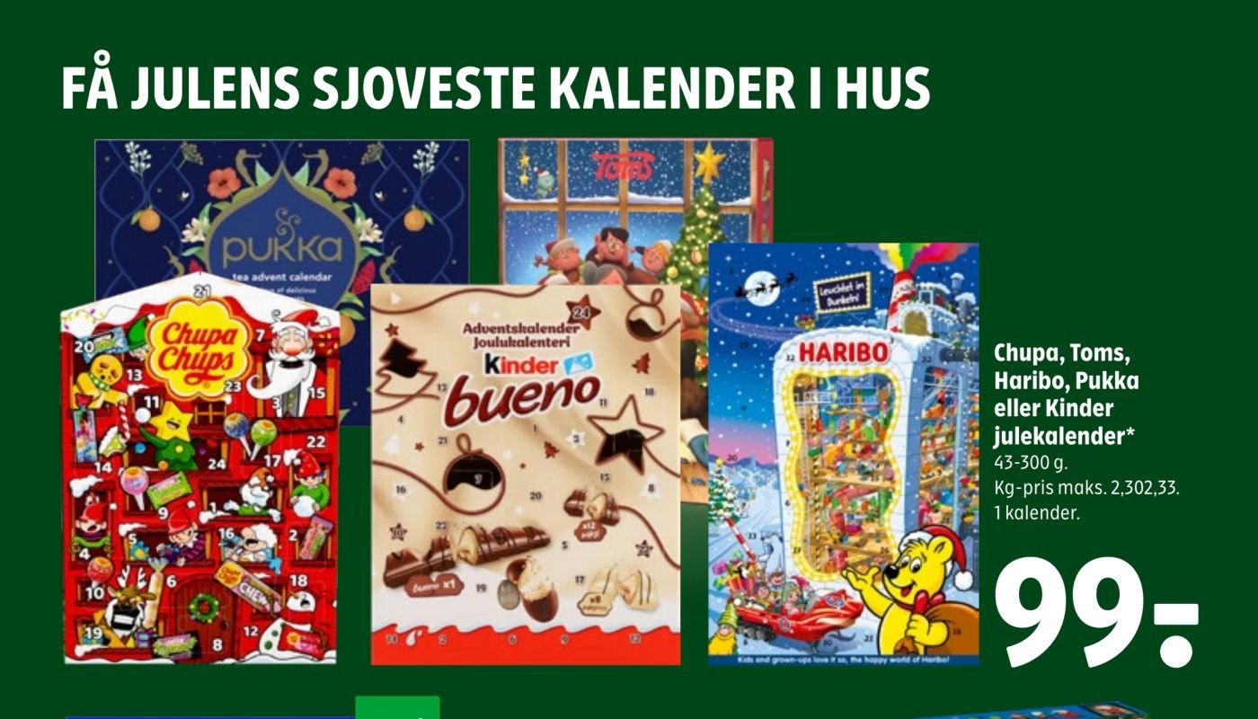 Chupa, Toms, Haribo, Pukka eller Kinder julekalender – Coop 365discount