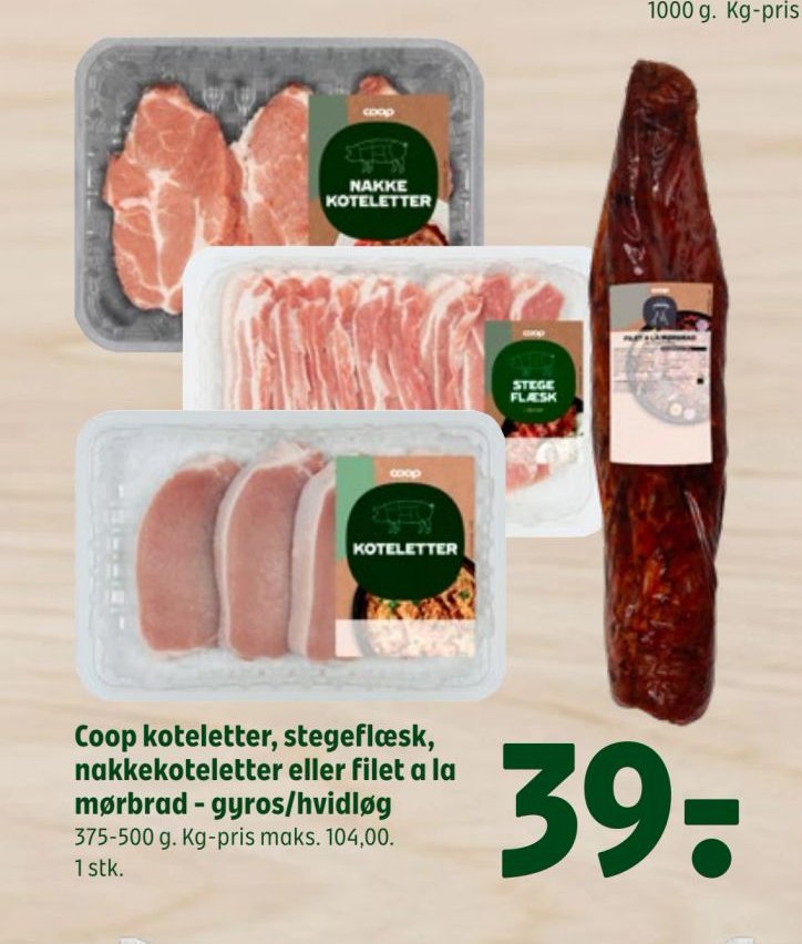 Coop koteletter, stegeflæsk, nakkekoteletter eller filet a la mørbrad - gyros/hvidløg – Coop 365discount