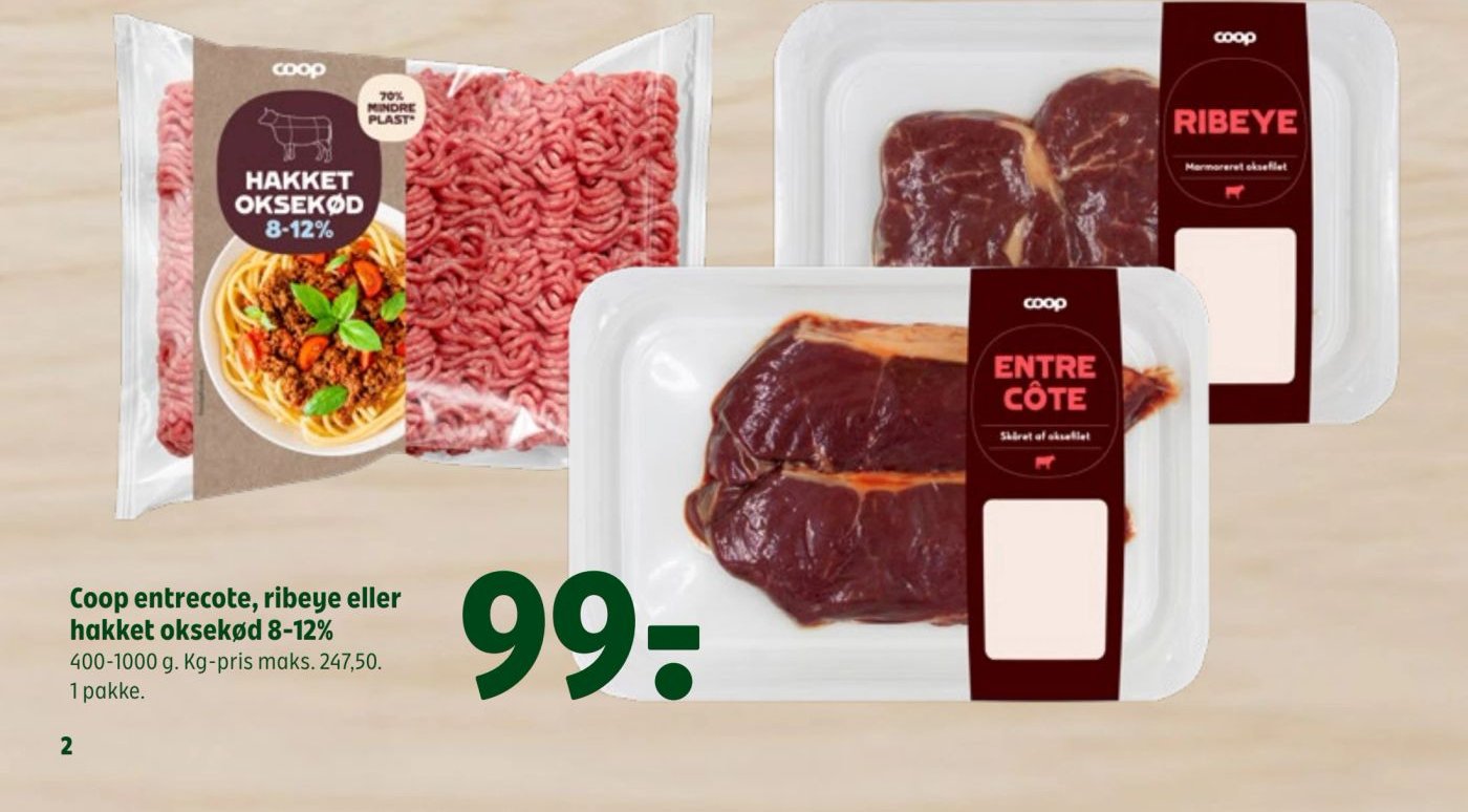 Coop entrecote, ribeye eller hakket oksekød 8-12% – Coop 365discount