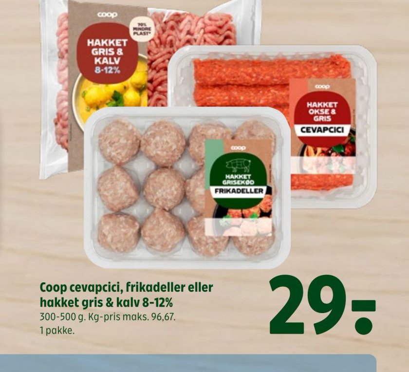 Coop cevapcici, frikadeller eller hakket gris & kalv 8-12% – Coop 365discount
