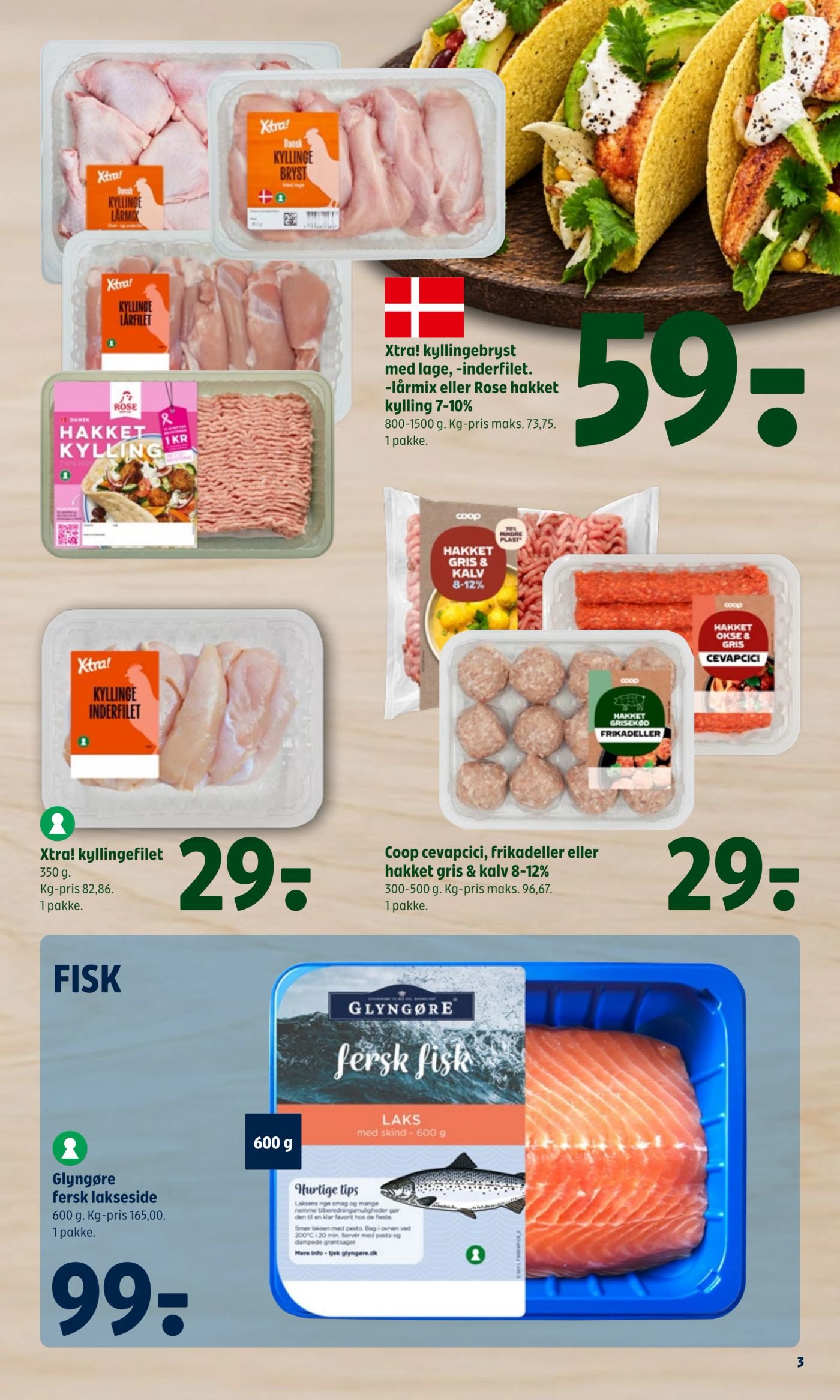 Xtra! kyllingebryst med lage, -inderfilet. -lårmix eller Rose hakket kylling 7-10% – Coop 365discount