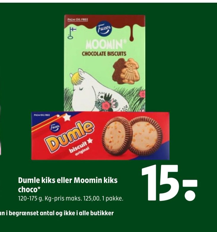 Dumle kiks eller Moomin kiks choco – Coop 365discount