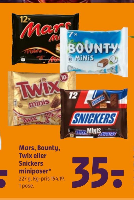 Mars, Bounty, Twix eller Snickers miniposer* – Coop 365discount