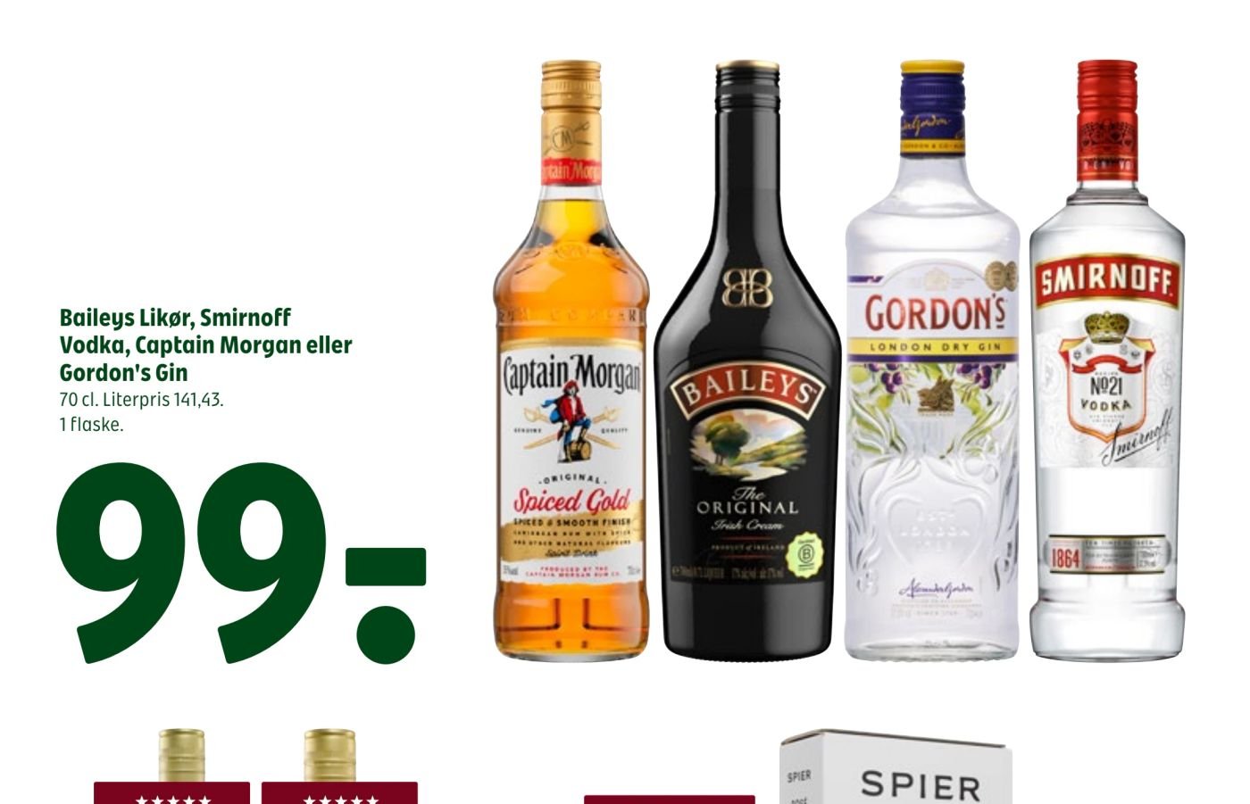 Baileys Likør, Smirnoff Vodka, Captain Morgan eller Gordon's Gin – Coop 365discount