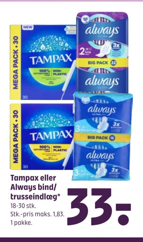 Tampax eller Always bind/ trusseindlæg – Coop 365discount