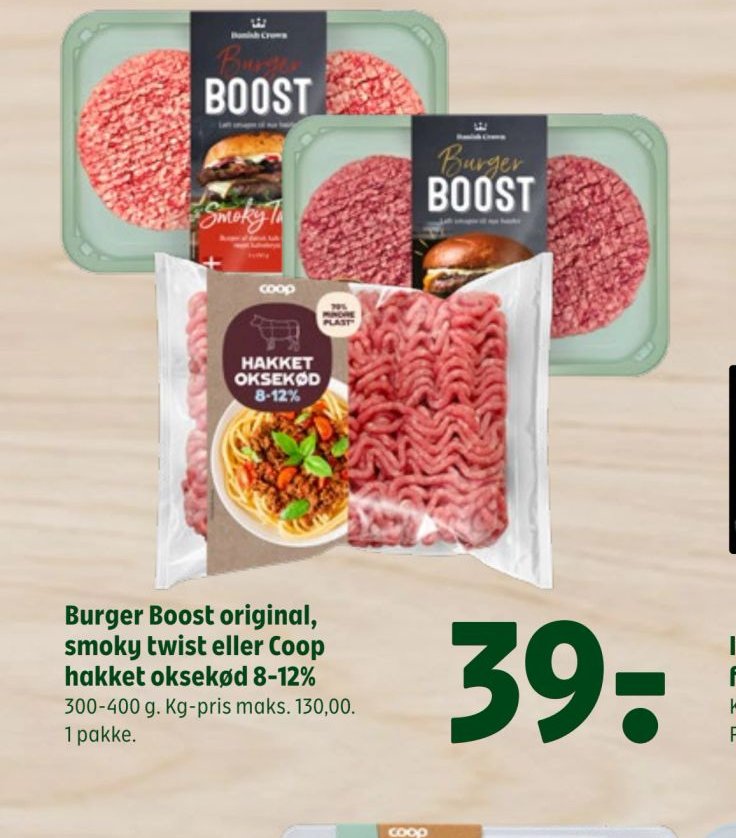 Burger Boost original, smoky twist eller Coop hakket oksekød 8-12% – Coop 365discount