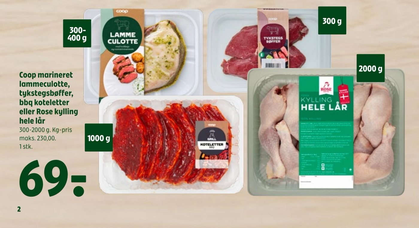 Coop marineret lammeculotte, tykstegsbøffer, bbq koteletter eller Rose kylling hele lår – Coop 365discount