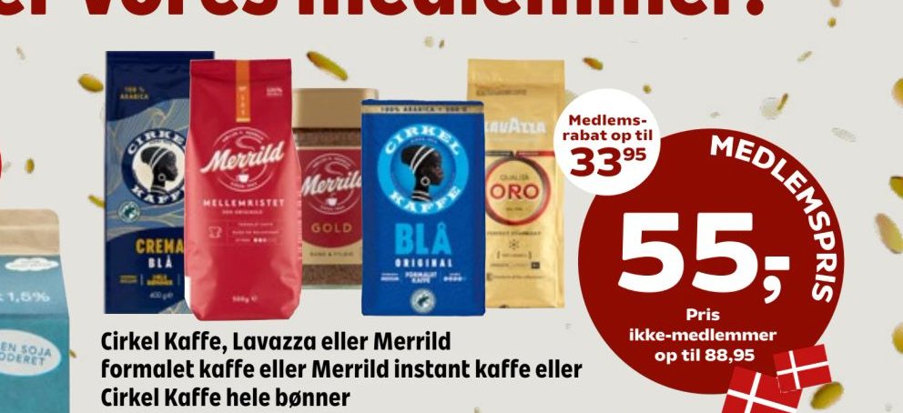 Cirkel Kaffe, Lavazza eller Merrild formalet kaffe eller Merrild instant kaffe eller Cirkel Kaffe hele bønner – Coop 365discount