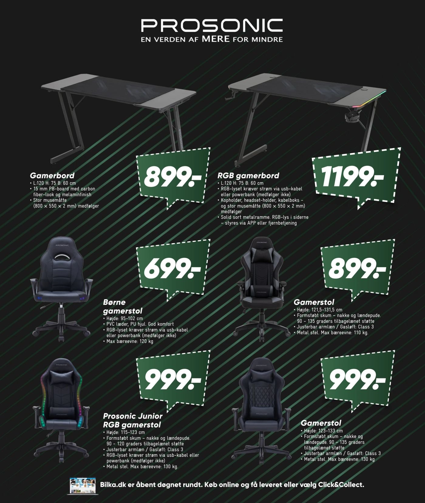 Børne gamerstol Højde: 95-102 cm PVC læder, PU hud. God komfort RGB-lyset kræver strøm via usb-kabel eller powerbank (medfølger ikke) Max bæreevne: 120 kg – Bilka
