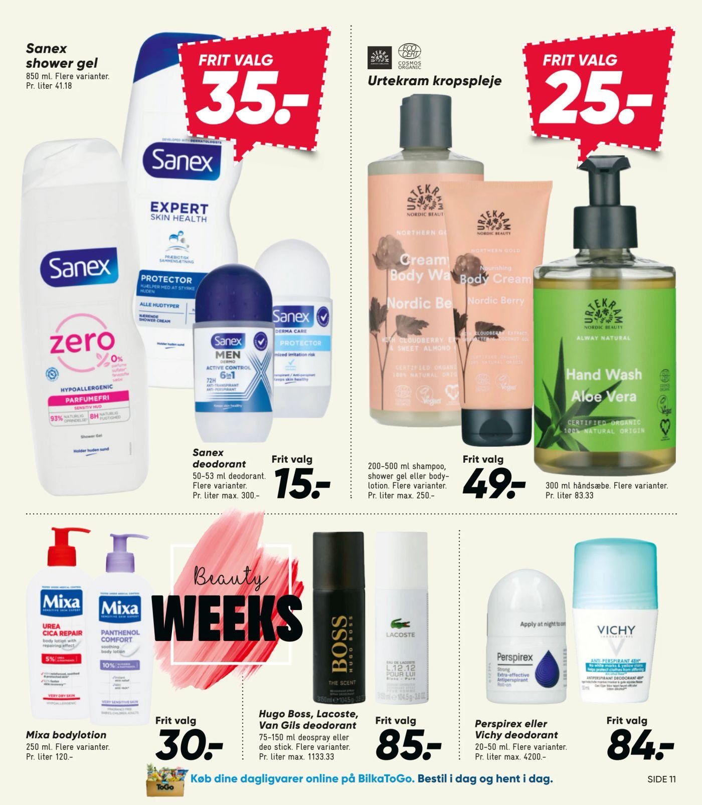 Sanex shower gel 850 ml. Flere varianter. Pr. liter 41.18 – Bilka