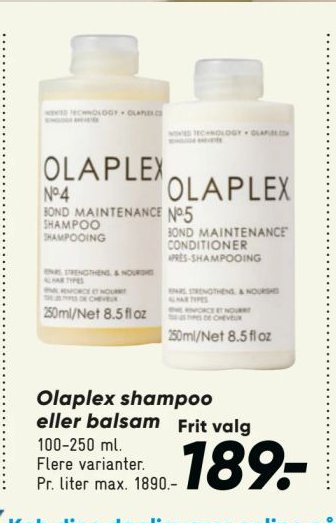 Olaplex shampoo eller balsam 100-250 ml. Flere varianter. Pr. liter max. 1890.- Frit valg – Bilka