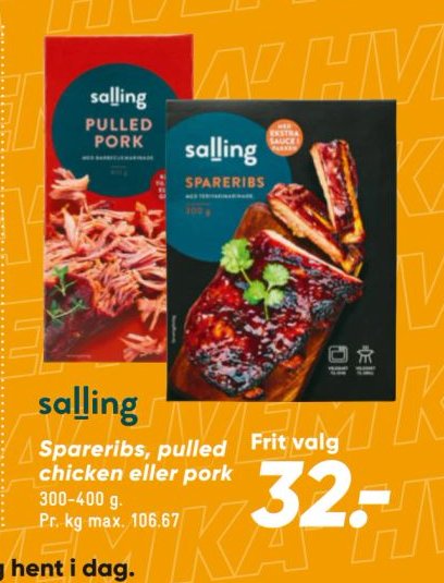 Spareribs, pulled chicken eller pork 300-400 g – Bilka