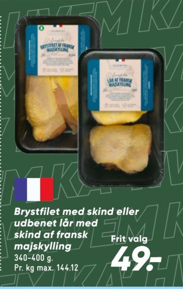 Brystfilet med skind eller udenbenet lår med skind af fransk majskylling 340-400 g – Bilka