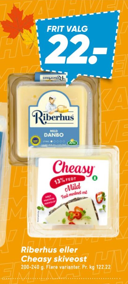 Riberhus eller Cheasy skiveost 200-240 g – Bilka
