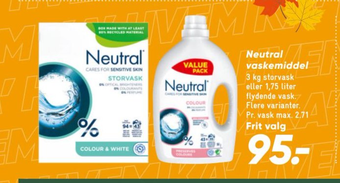 Neutral vaskemiddel 3 kg storvask eller 1,75 liter flydende vask. Flere varianter. – Bilka