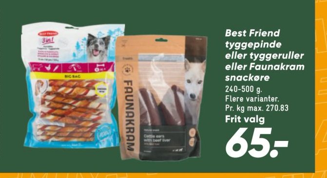 Best Friend tyggepinde eller tyggeruller eller Faunakram snackere 240-500 g. Flere varianter. – Bilka